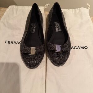 Salvatore Ferragamo Black Studded Flats